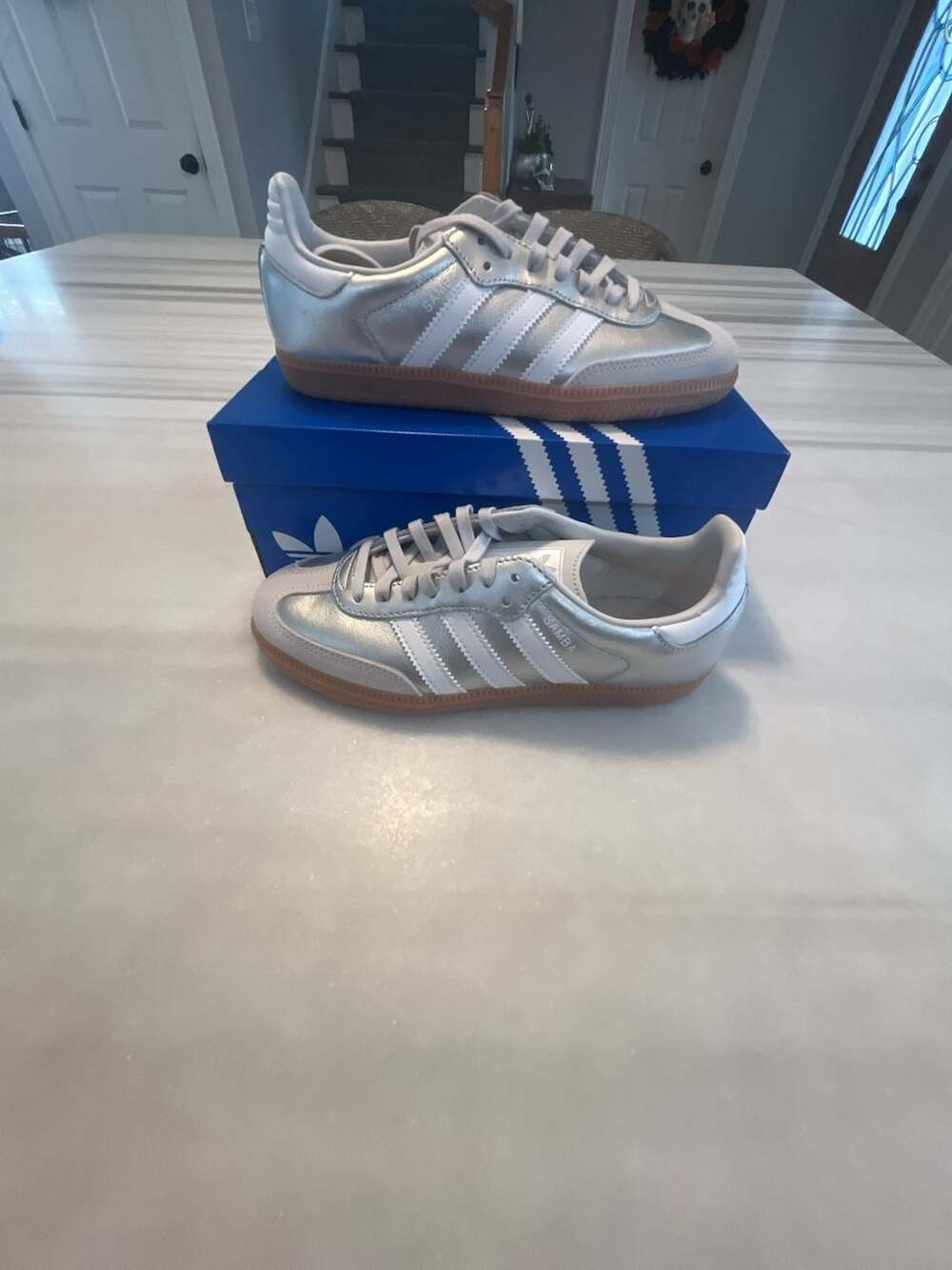 Adidas Samba OG Metallic Silver White Shoes kids 4